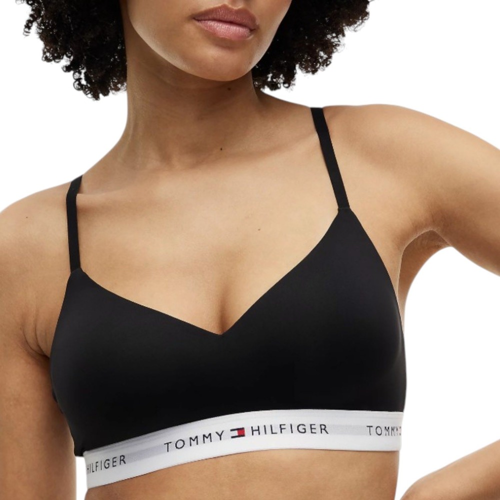 Tommy Hilfiger L Signature Logo Push-Up Bralette Black Wireless Sporty Bra Soft